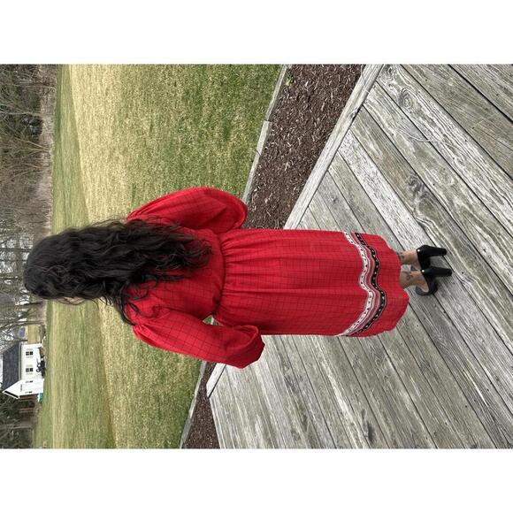 Vintage 80s 2 Piece Flowy Shirt‎ and Skirt Set Crimson Red SIZE M - Picture 3 of 7